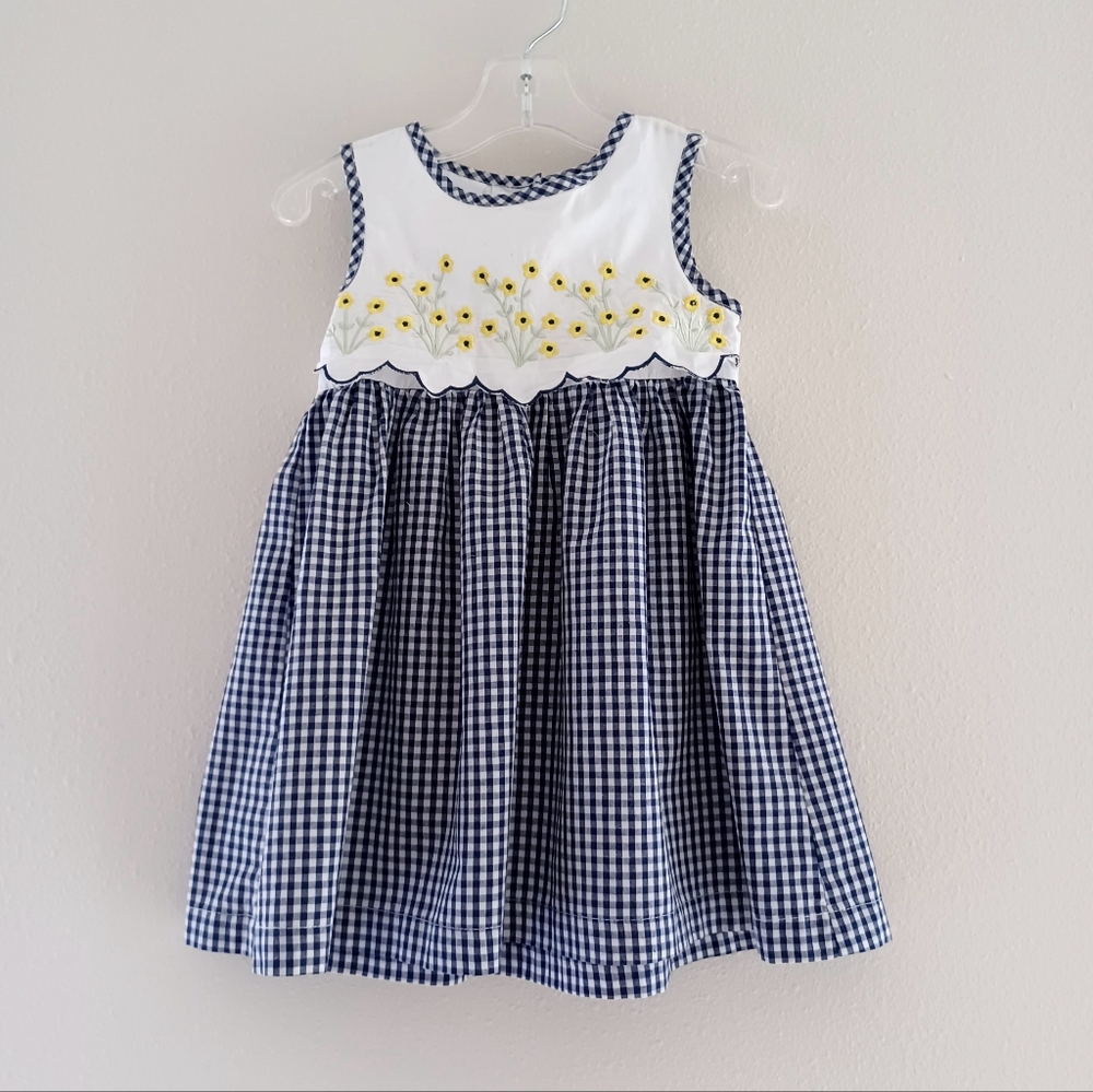 Blueberi Boulevard Gingham Cotton Girls Dress, Size 18 Months